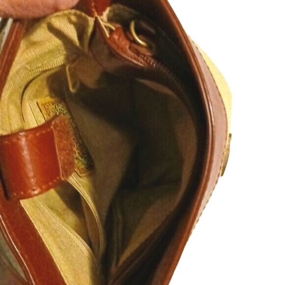 Scala Tan Canvas Palm Tree Bag Brown Leather Trim and‎ Adjustable Strap - Picture 5 of 12